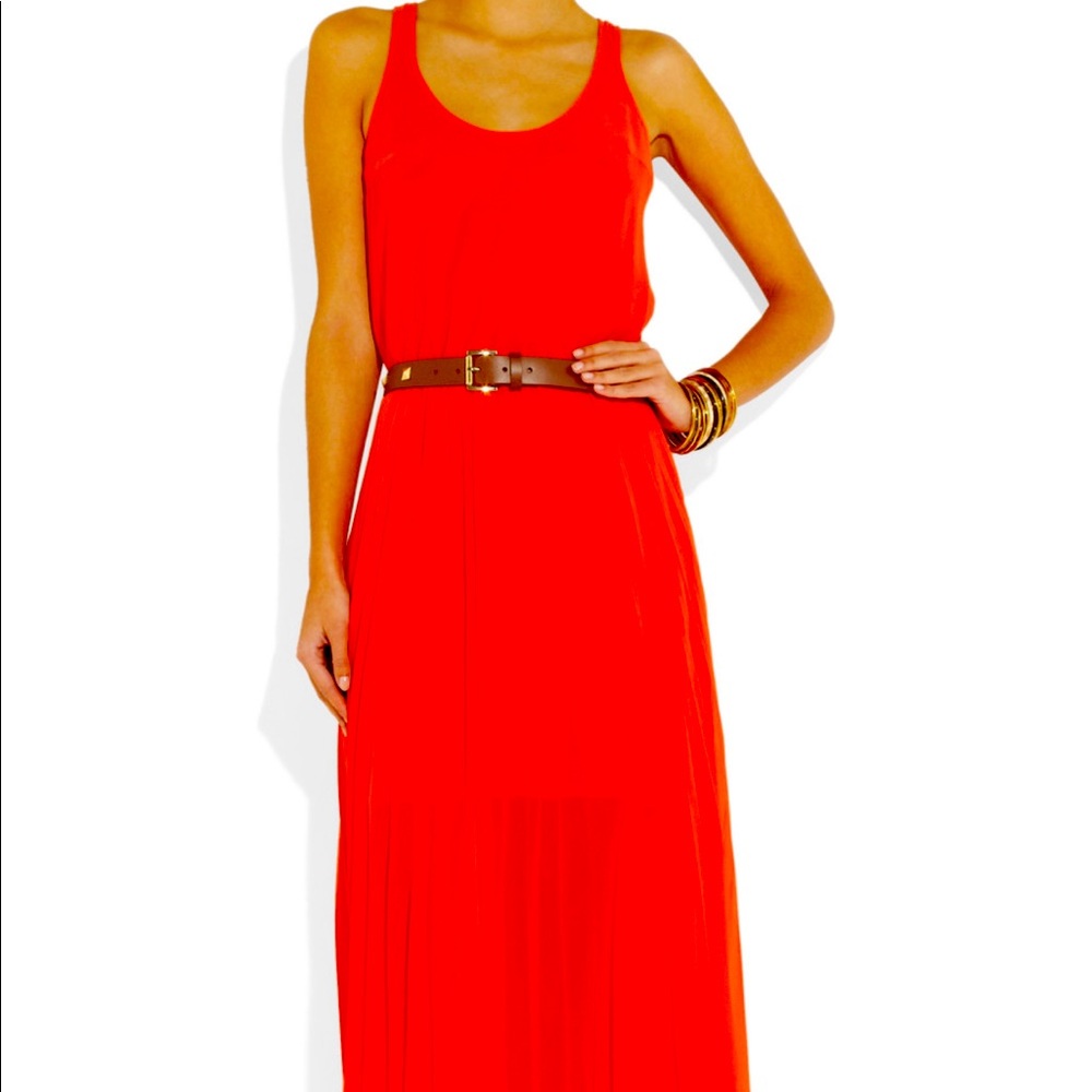 Micheal Kor’s red maxi dress with black belt.  Size m
